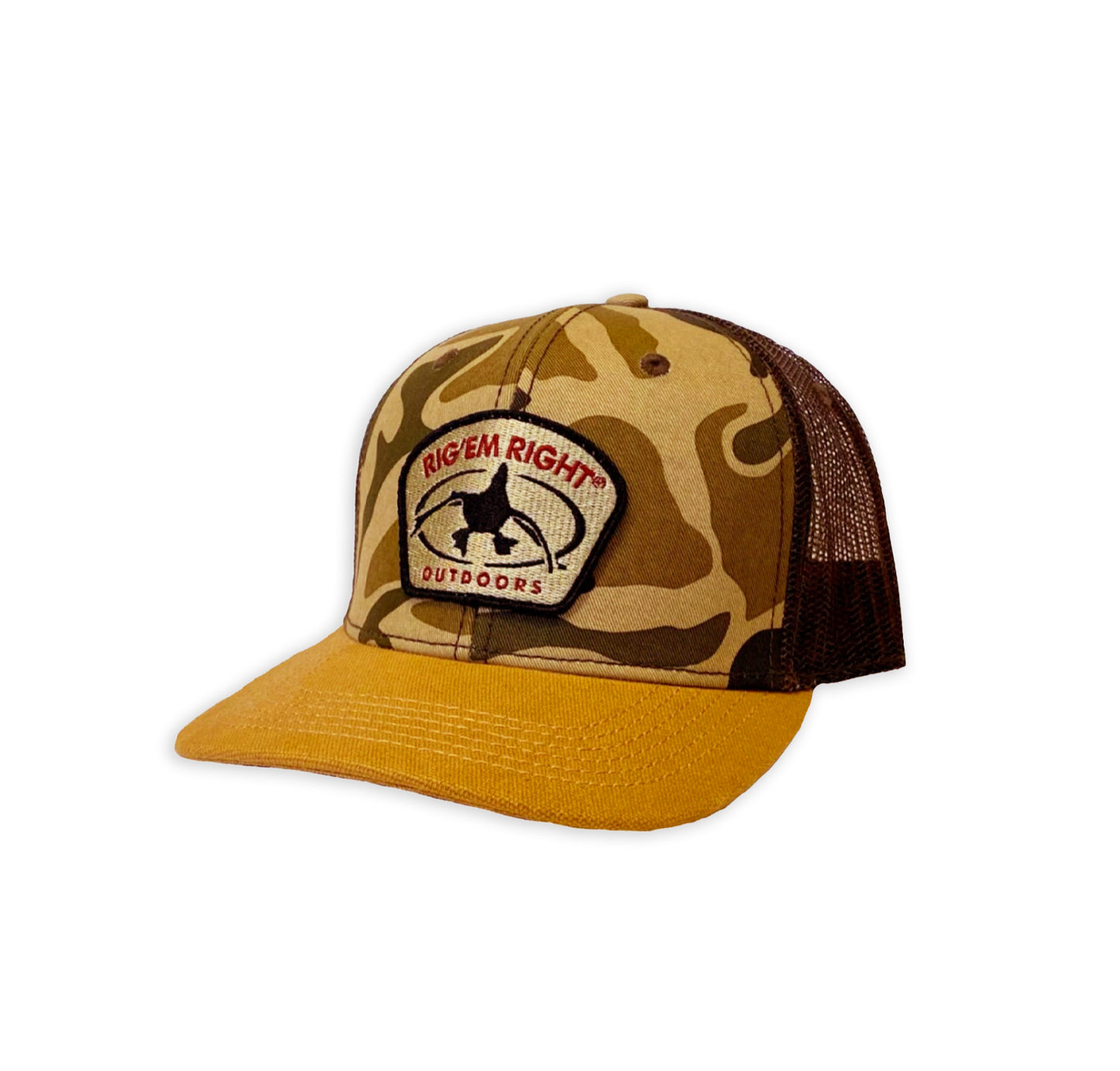 Rig'Em Right Old School Camo Hat - Duck Logo